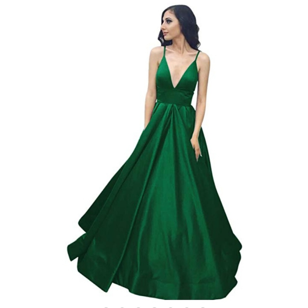 Green formal ball gown dress pockets prom lace up